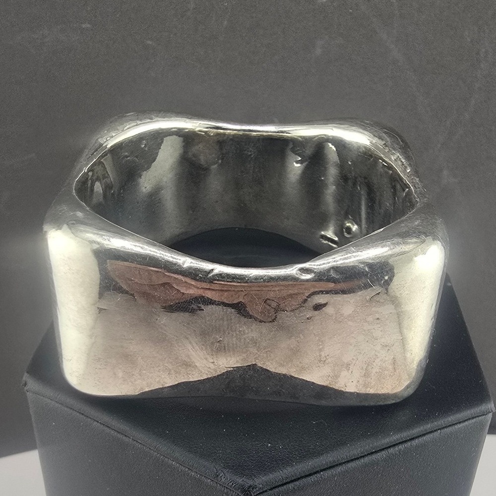 Vintage Estate Bangle Silver Tone Chunky Wide Square Geometric 2.5in